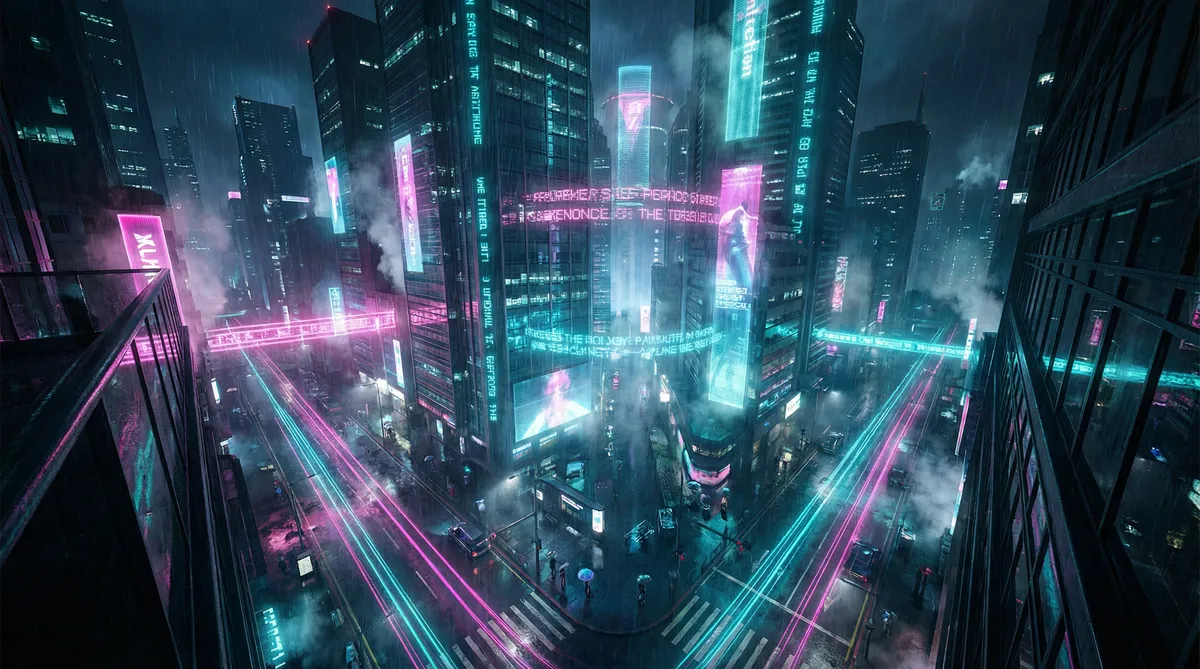 龙影侠 竖屏短剧平台首页背景 - 赛博朋克都市夜景
